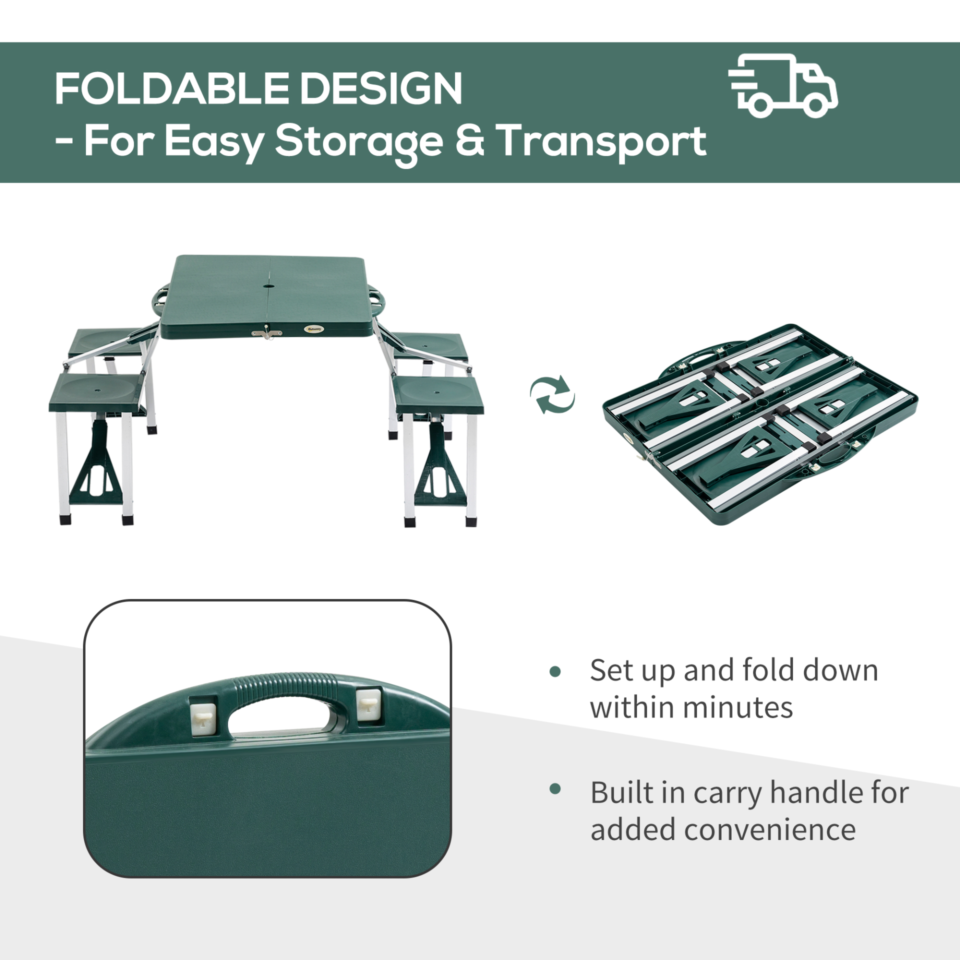 Folding Picnic Table and Bench Set- Green