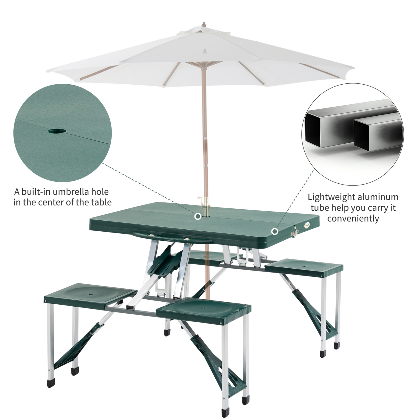 Folding Picnic Table and Bench Set- Green