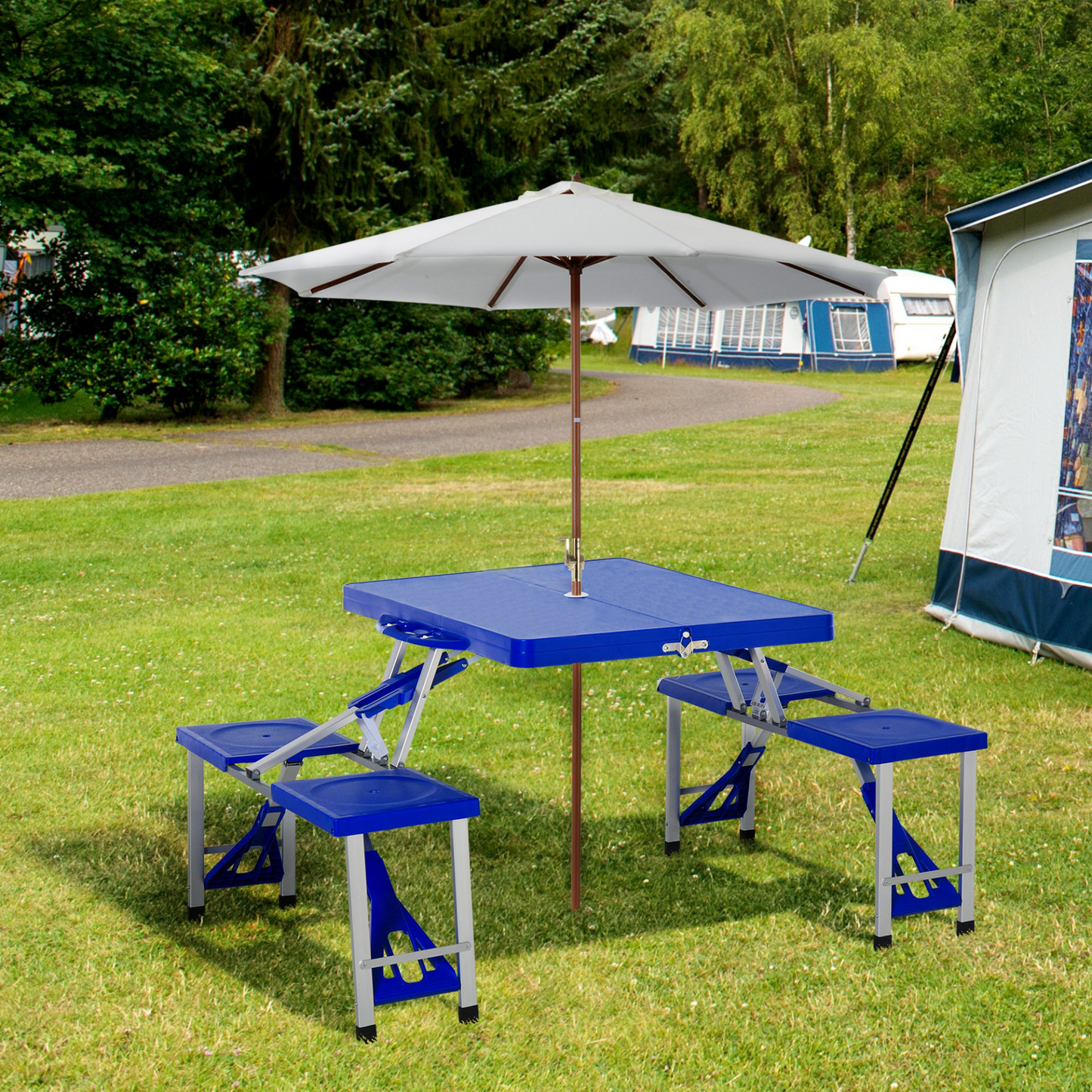 Folding Picnic Table and Bench Set- Blue