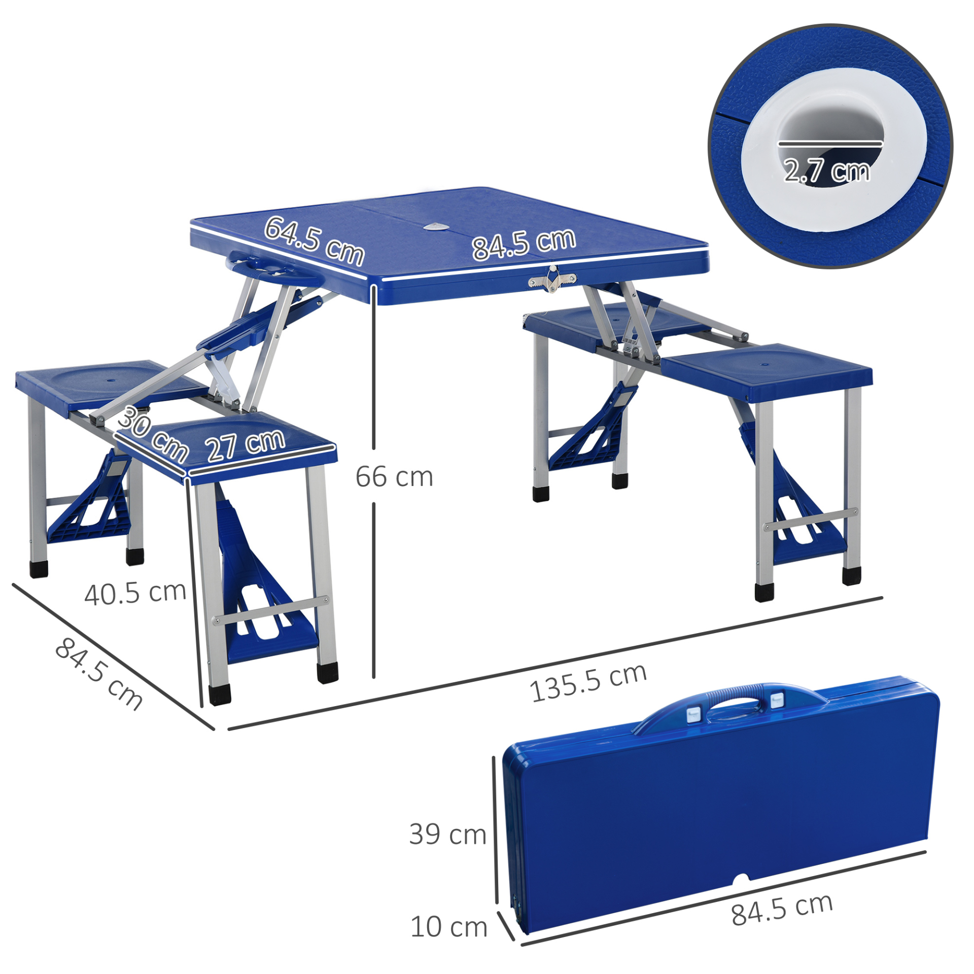 Folding Picnic Table and Bench Set- Blue