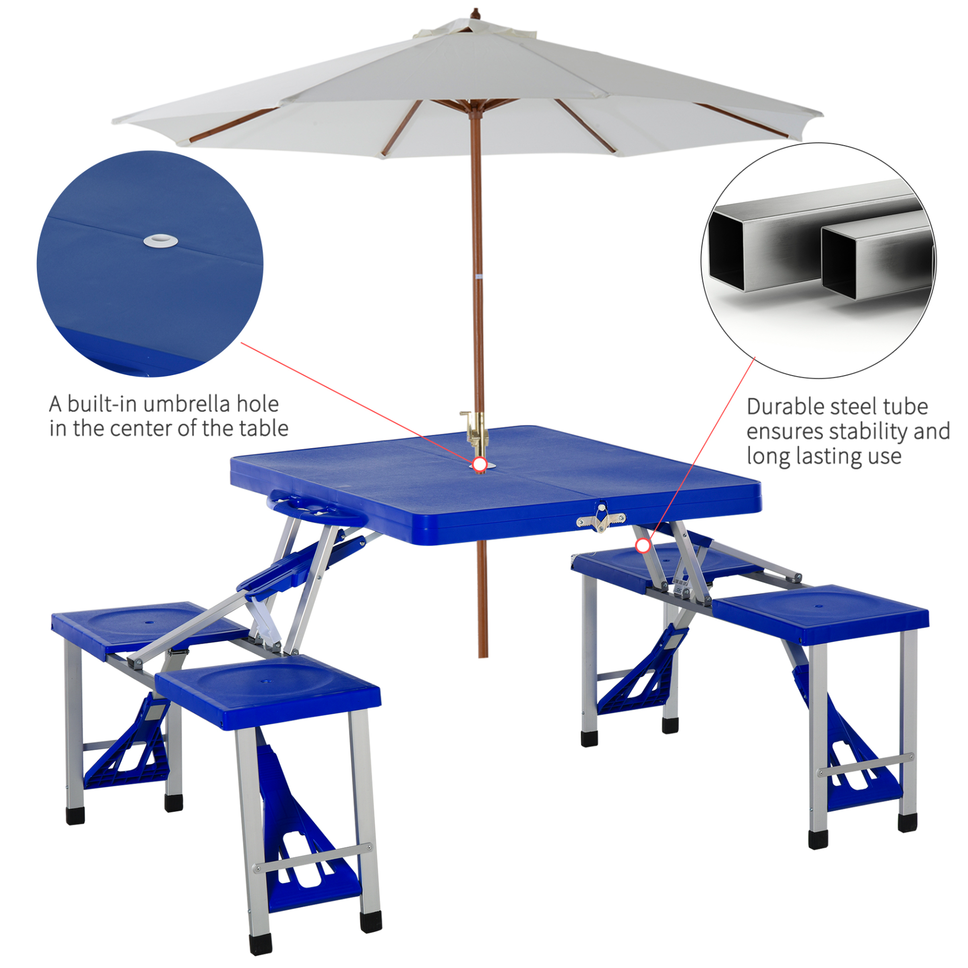 Folding Picnic Table and Bench Set- Blue