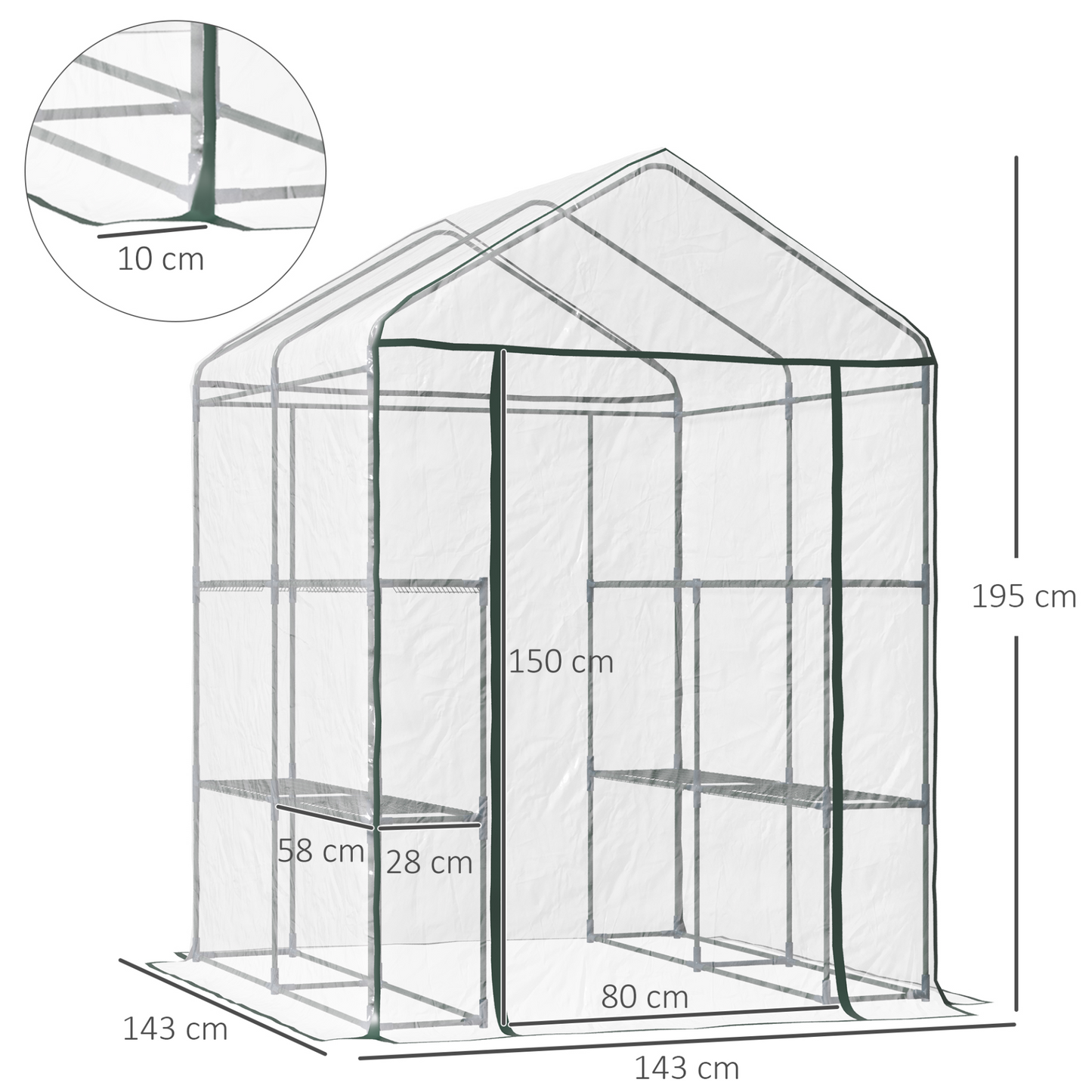 Walk in Portable Greenhouse 143 L x 73W x 195H cm