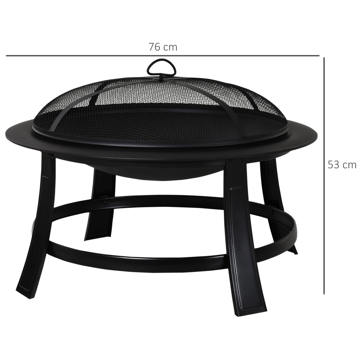 Metal Large Firepit Bowl with Wood Burning Stove 76 x 76 x 53cm Black