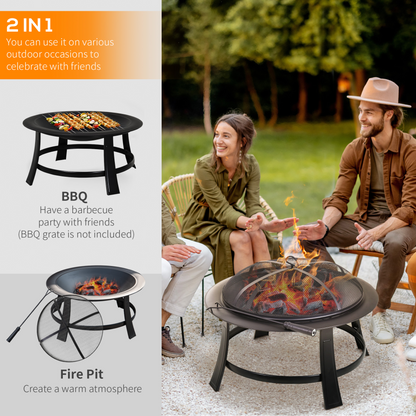 Metal Large Firepit Bowl with Wood Burning Stove 76 x 76 x 53cm Black