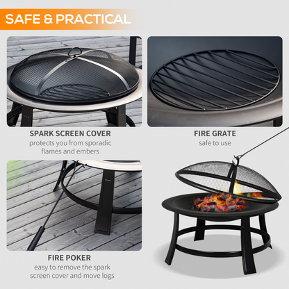 Metal Large Firepit Bowl with Wood Burning Stove 76 x 76 x 53cm Black