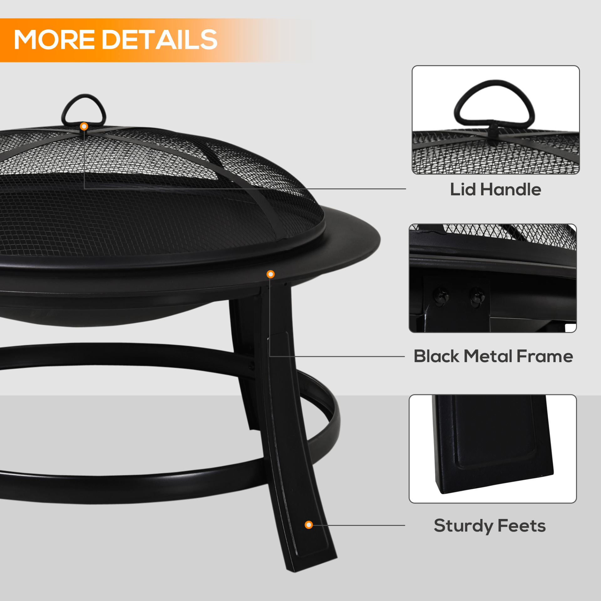 Metal Large Firepit Bowl with Wood Burning Stove 76 x 76 x 53cm Black