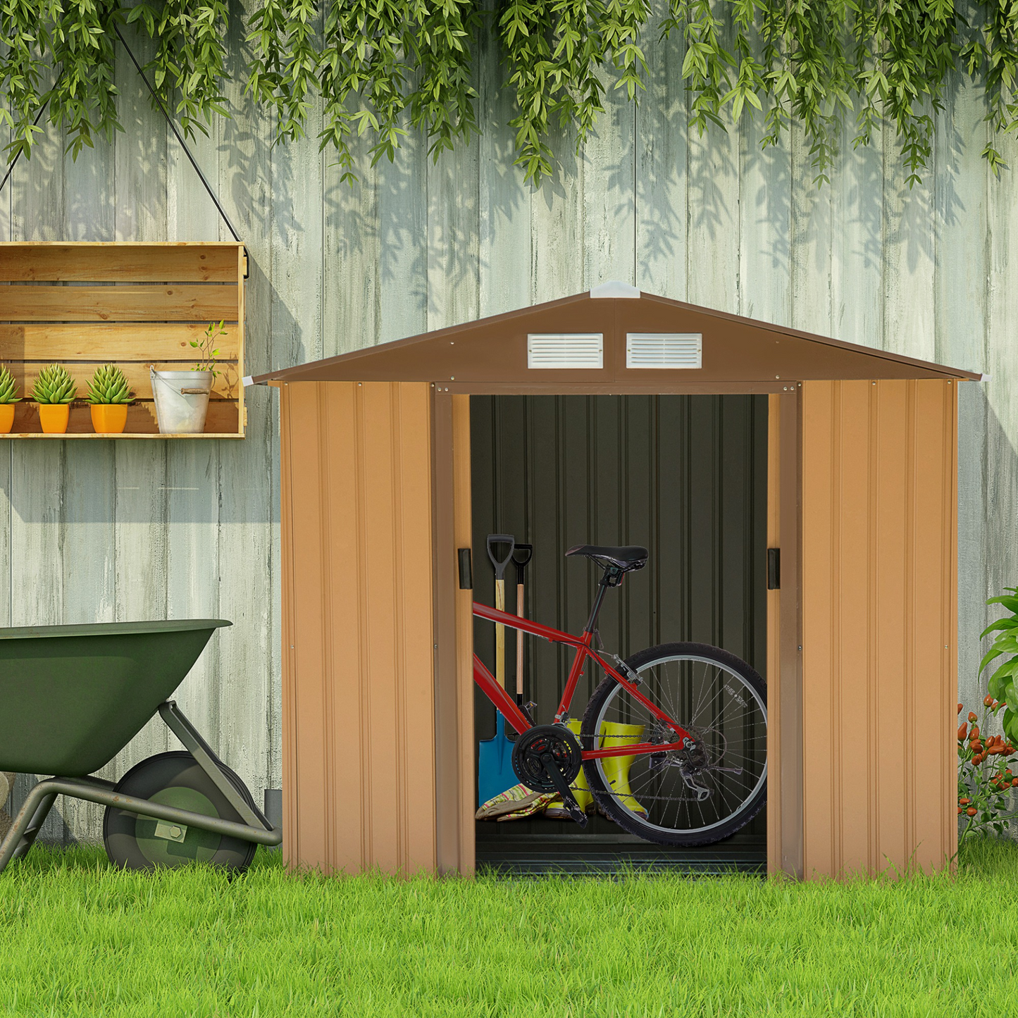 7ft x 4ft Lockable Garden Metal Storage Shed Yellow