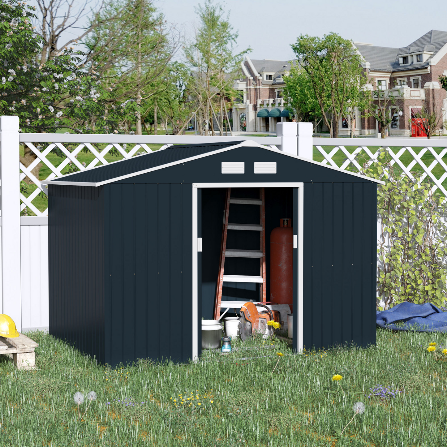 9 x 6FT Garden Metal Storage Shed Dark Grey