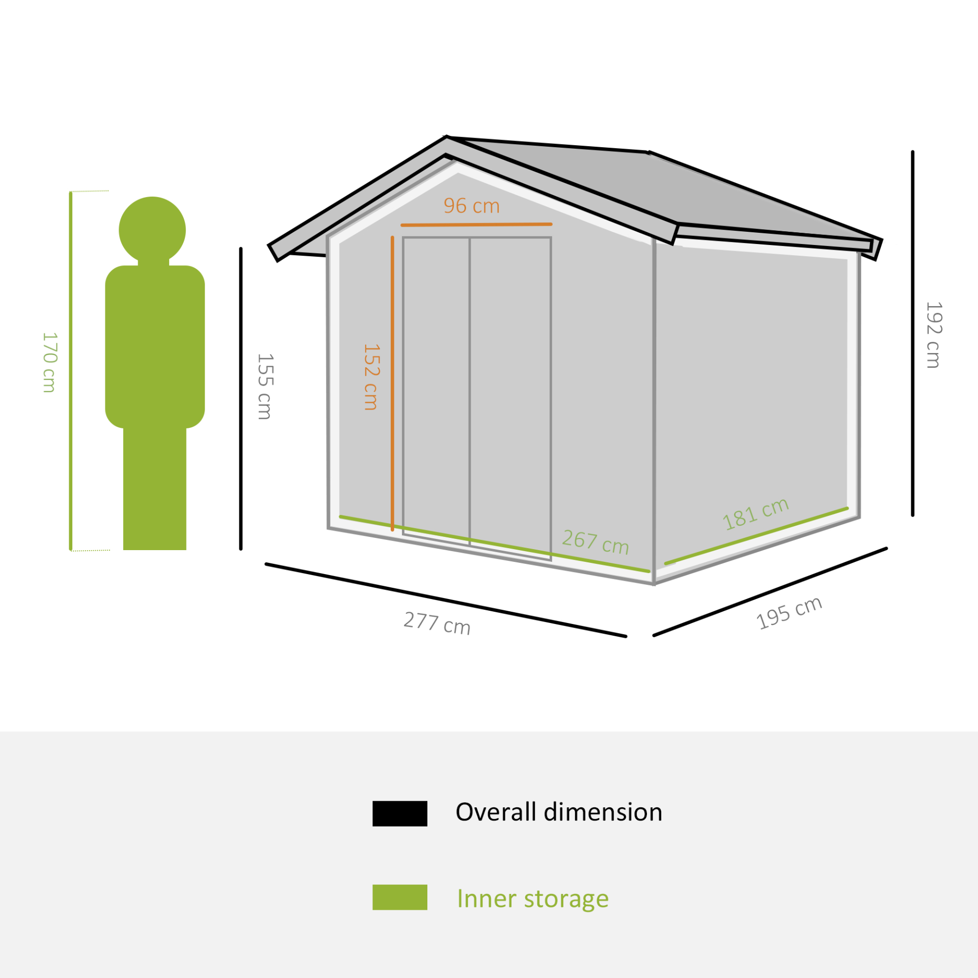 9 x 6FT Garden Metal Storage Shed Dark Grey