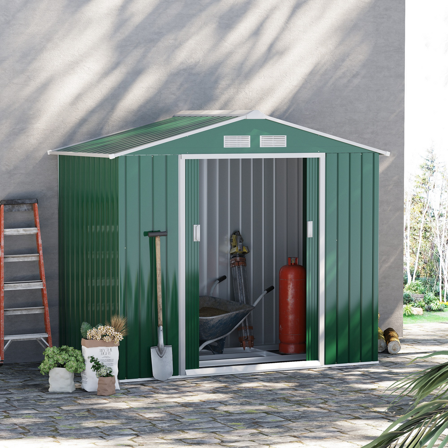 7ft x 4ft Lockable Garden Shed Green