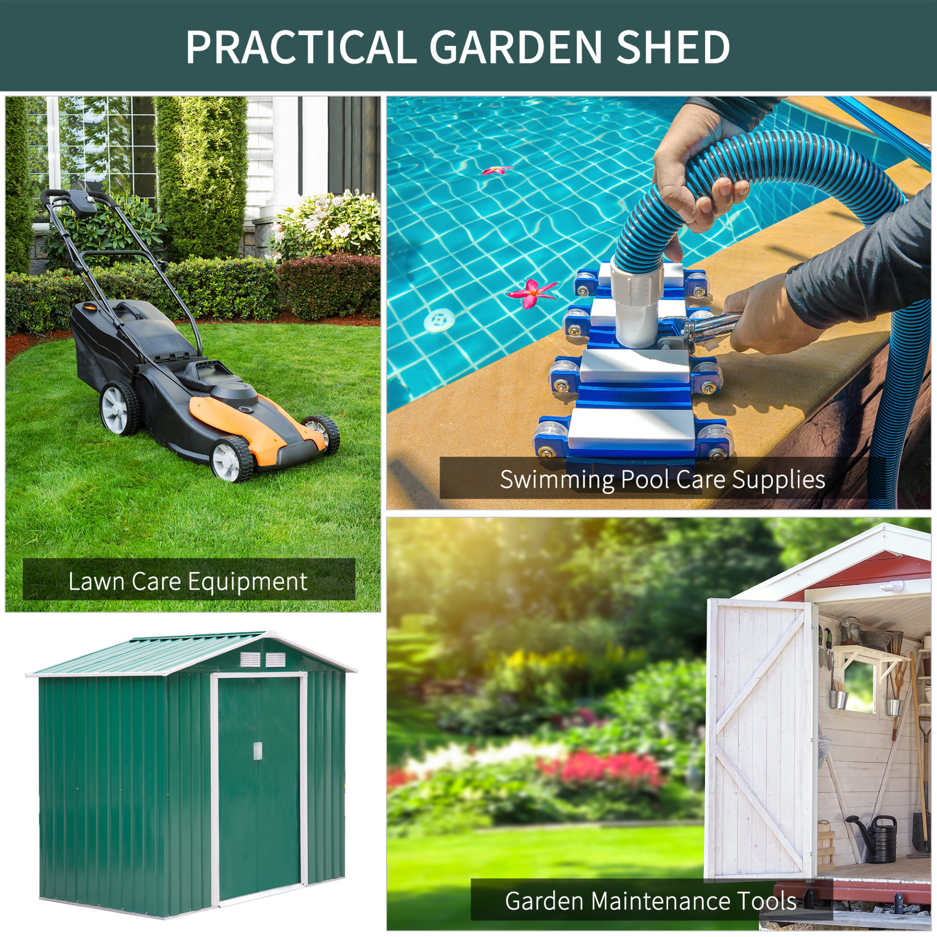 7ft x 4ft Lockable Garden Shed Green