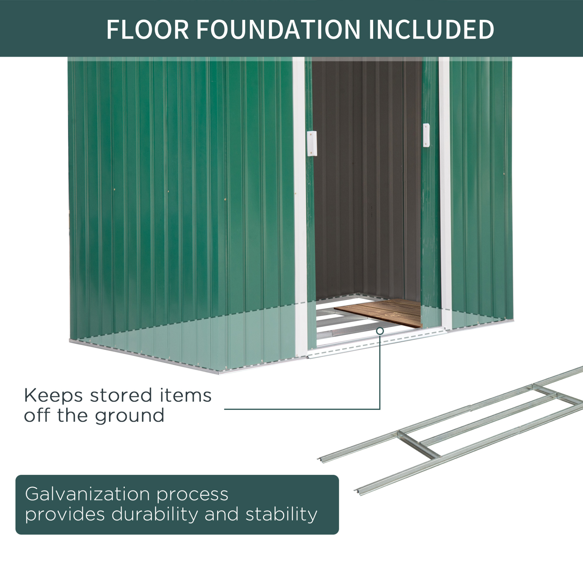 7ft x 4ft Lockable Garden Shed Green