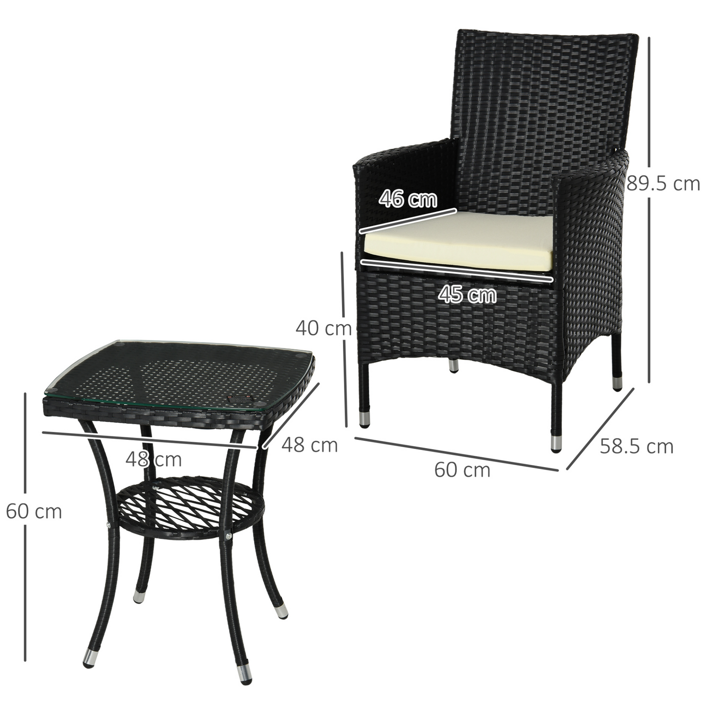  Brown Garden Rattan Bistro Set 3 PCs