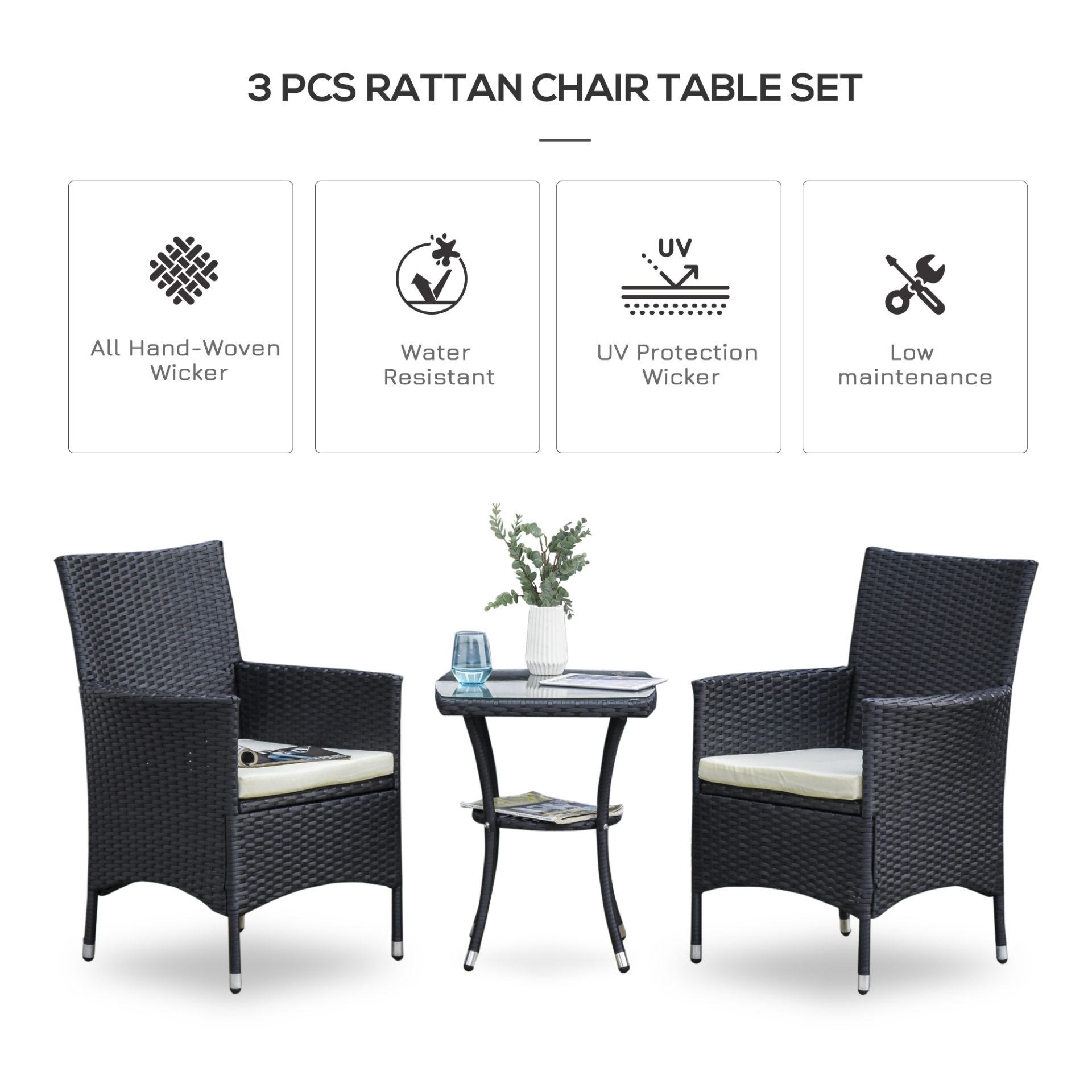  Brown Garden Rattan Bistro Set 3 PCs