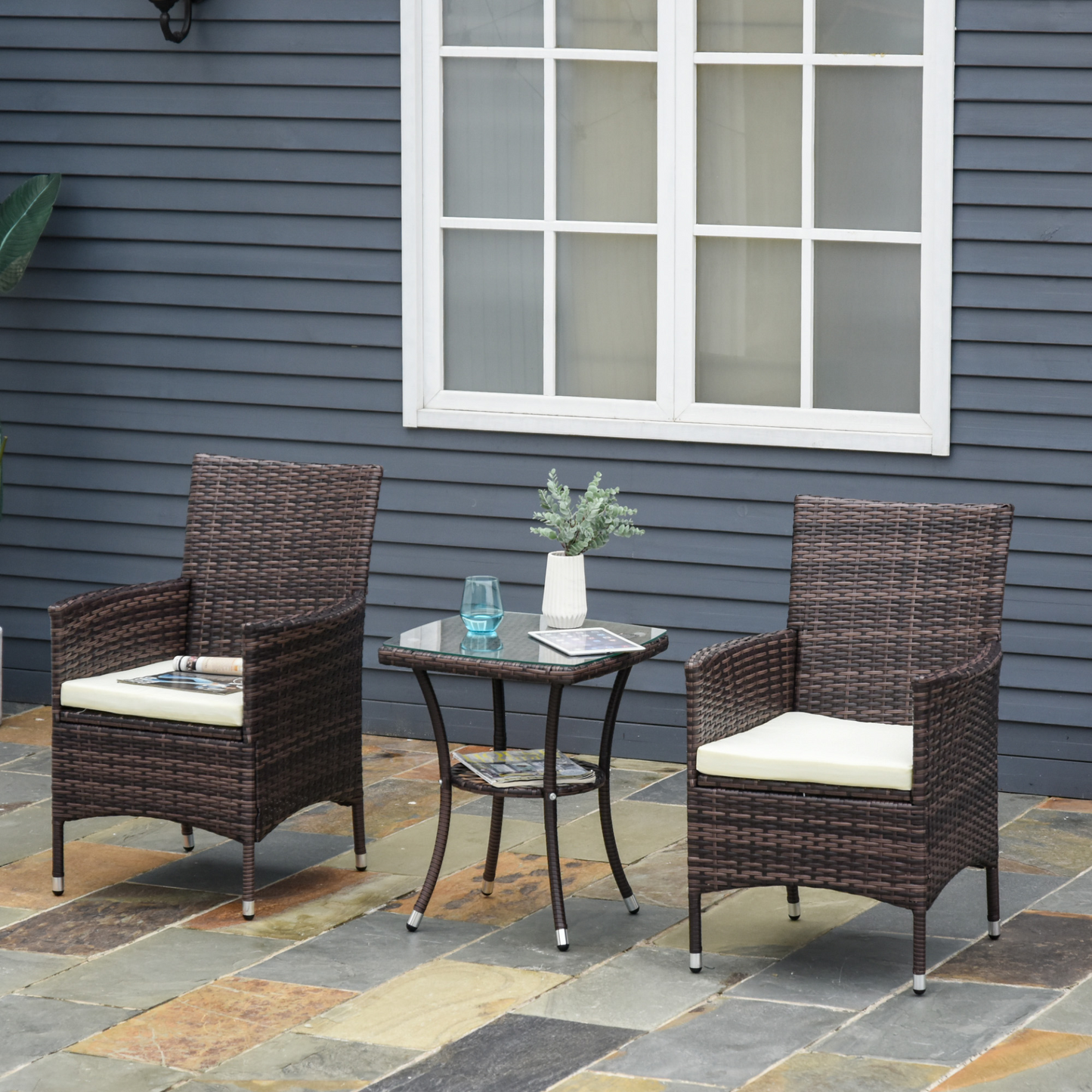 Brown Rattan Bistro Set 3 PCs 