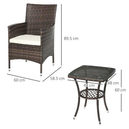 Brown Rattan Bistro Set 3 PCs 