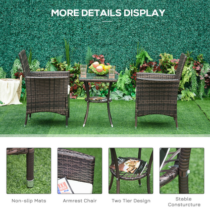 Brown Rattan Bistro Set 3 PCs 