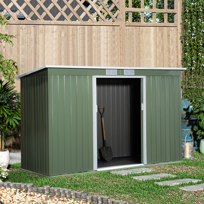 9ft x 4ft Corrugated Garden Metal Storage Shed Light Green