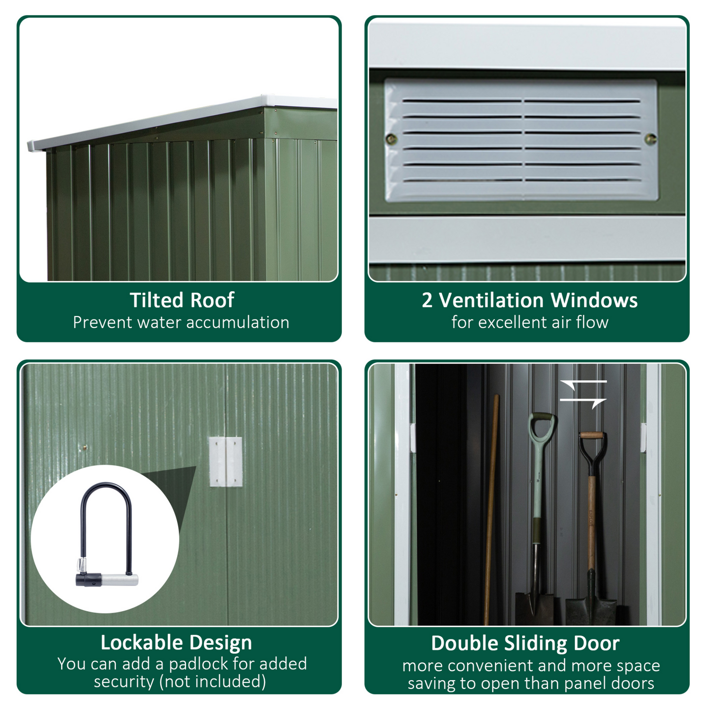 9ft x 4ft Corrugated Garden Metal Storage Shed Light Green