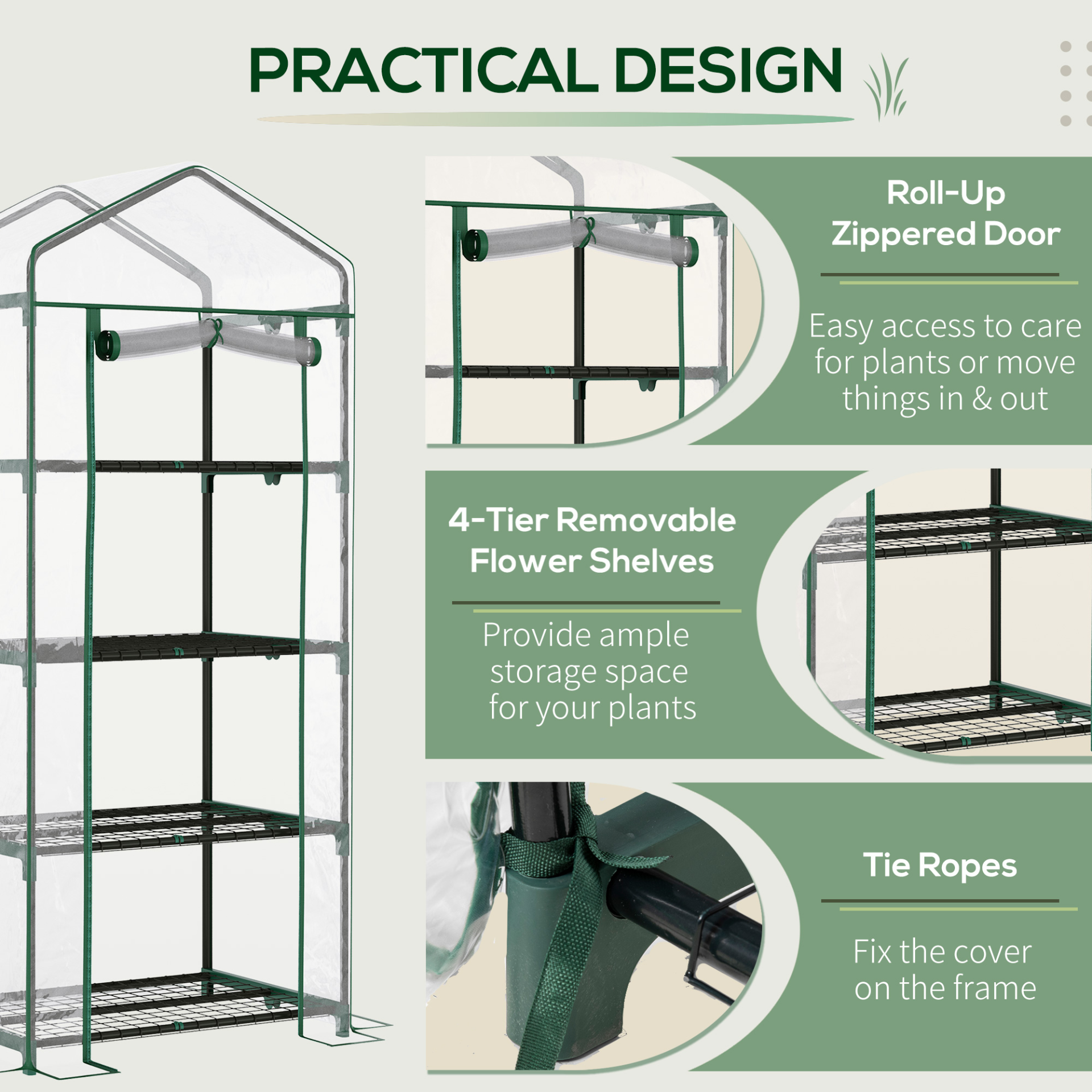 4 Tiers Mini Portable Greenhouse 160H x 70L x 50Wcm