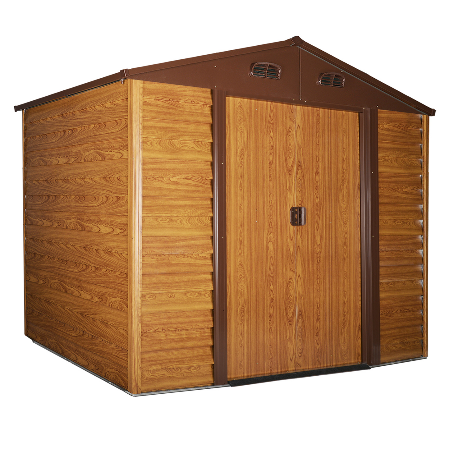 9 x 6ft Garden Metal Storage Shed Brown with Wood Grain