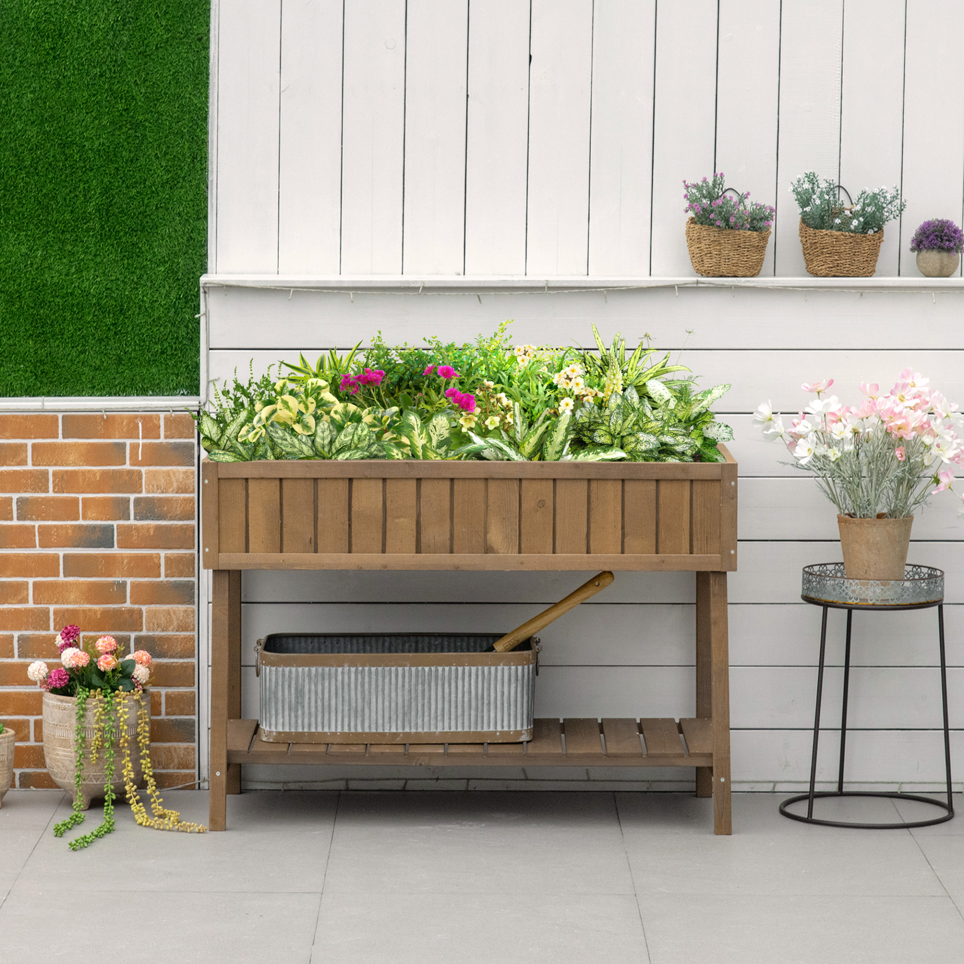 Wooden Herb Planter Raised Bed Container with 8 Boxes 110L x 46W x 76Hcm