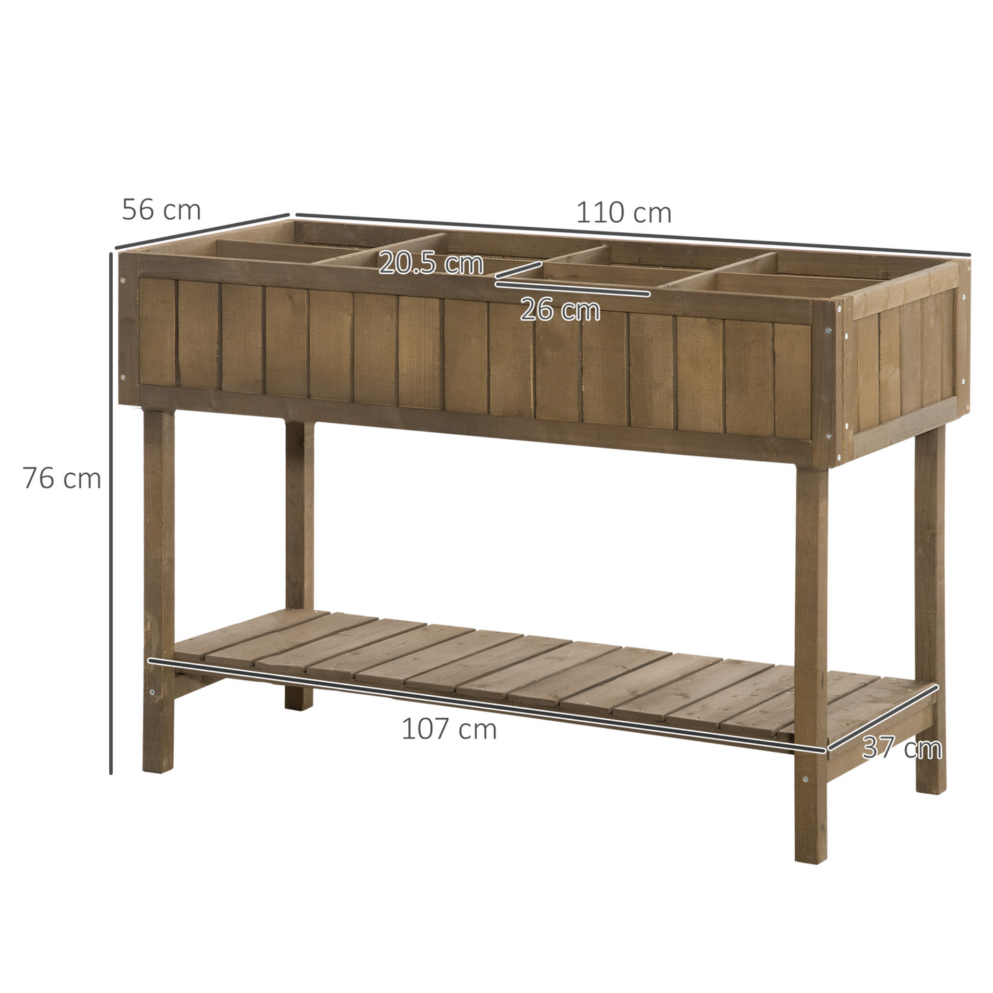 Wooden Herb Planter Raised Bed Container with 8 Boxes 110L x 46W x 76Hcm