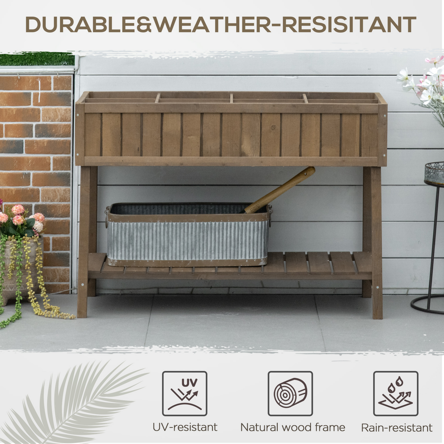 Wooden Herb Planter Raised Bed Container with 8 Boxes 110L x 46W x 76Hcm