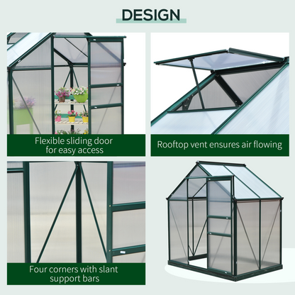 Clear Polycarbonate Greenhouse w/ Slide Door (6 x 4ft)