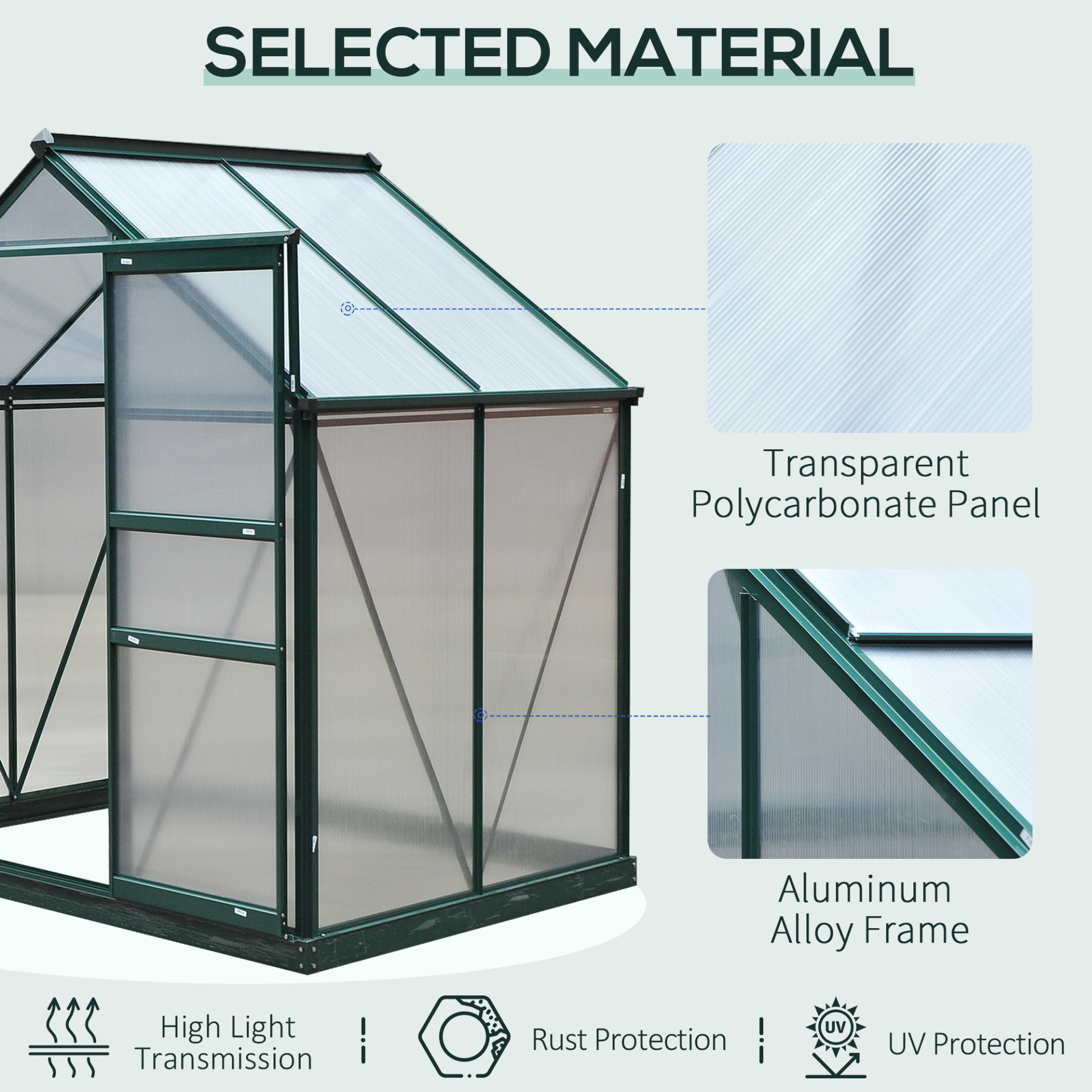 Clear Polycarbonate Greenhouse w/ Slide Door (6 x 4ft)