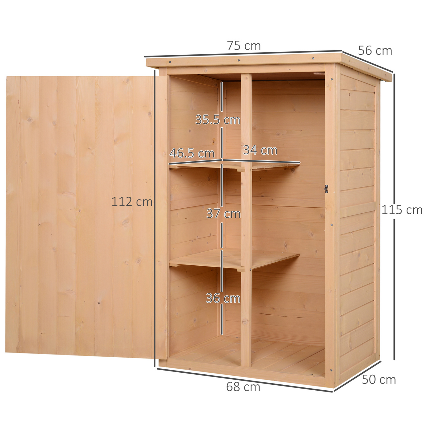 Garden Shed with Shelves 75L x 56W x115Hcm Natural