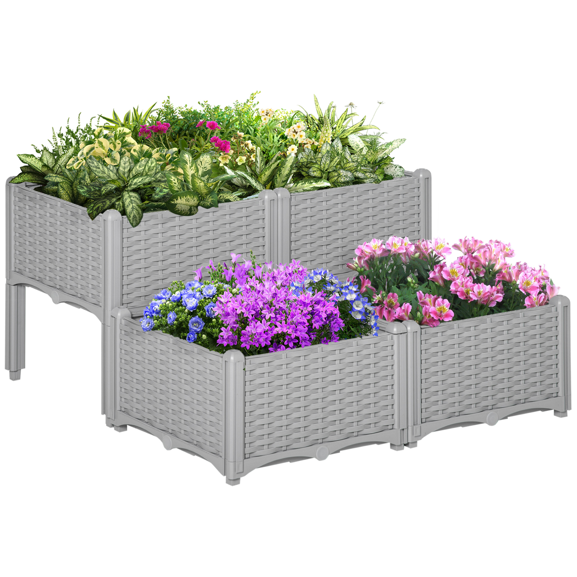 Set of 4 Garden Raised Bed 26L-  Grey