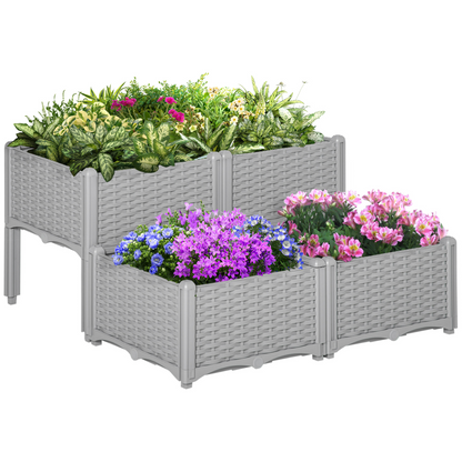 Set of 4 Garden Raised Bed 26L-  Grey