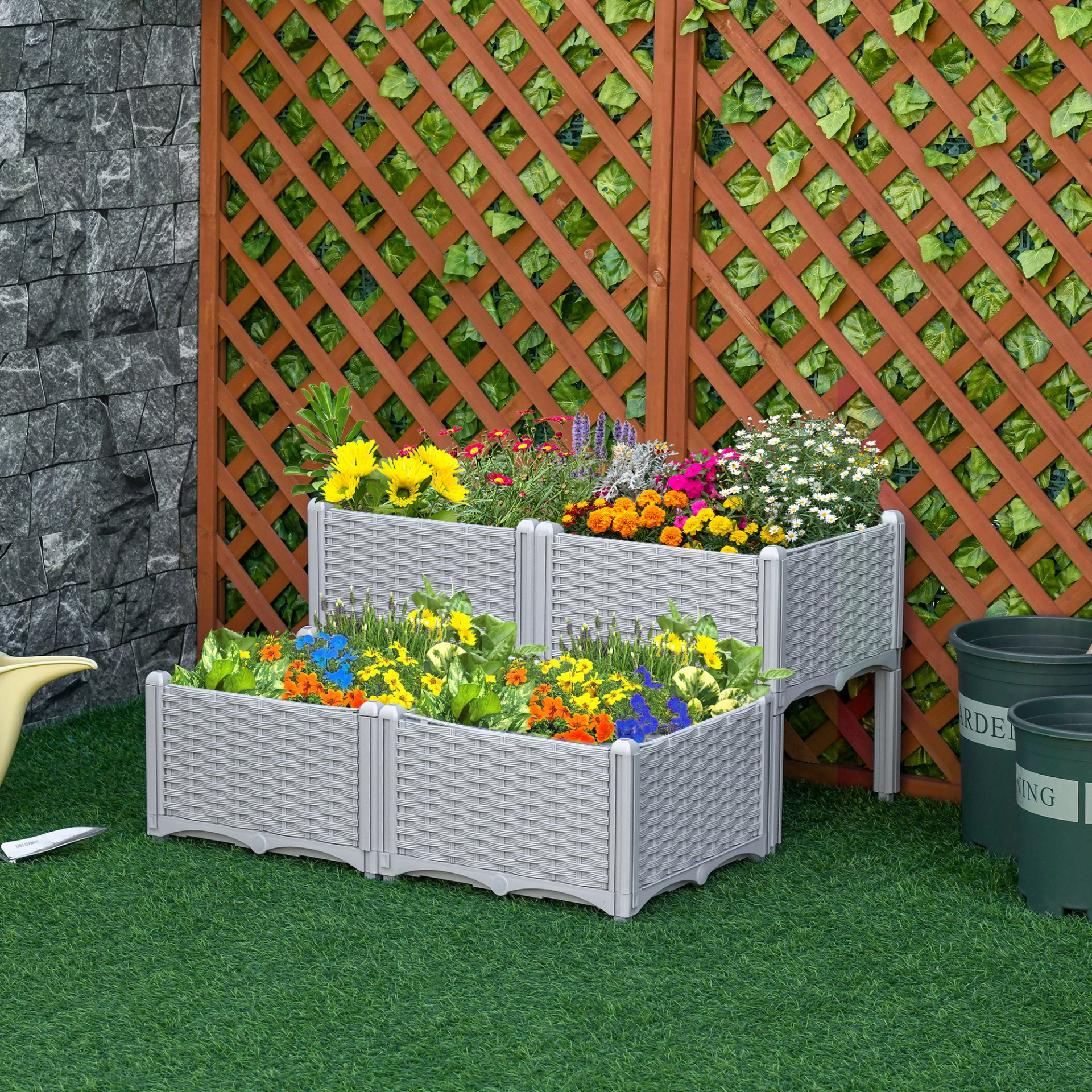 Set of 4 Garden Raised Bed 26L-  Grey