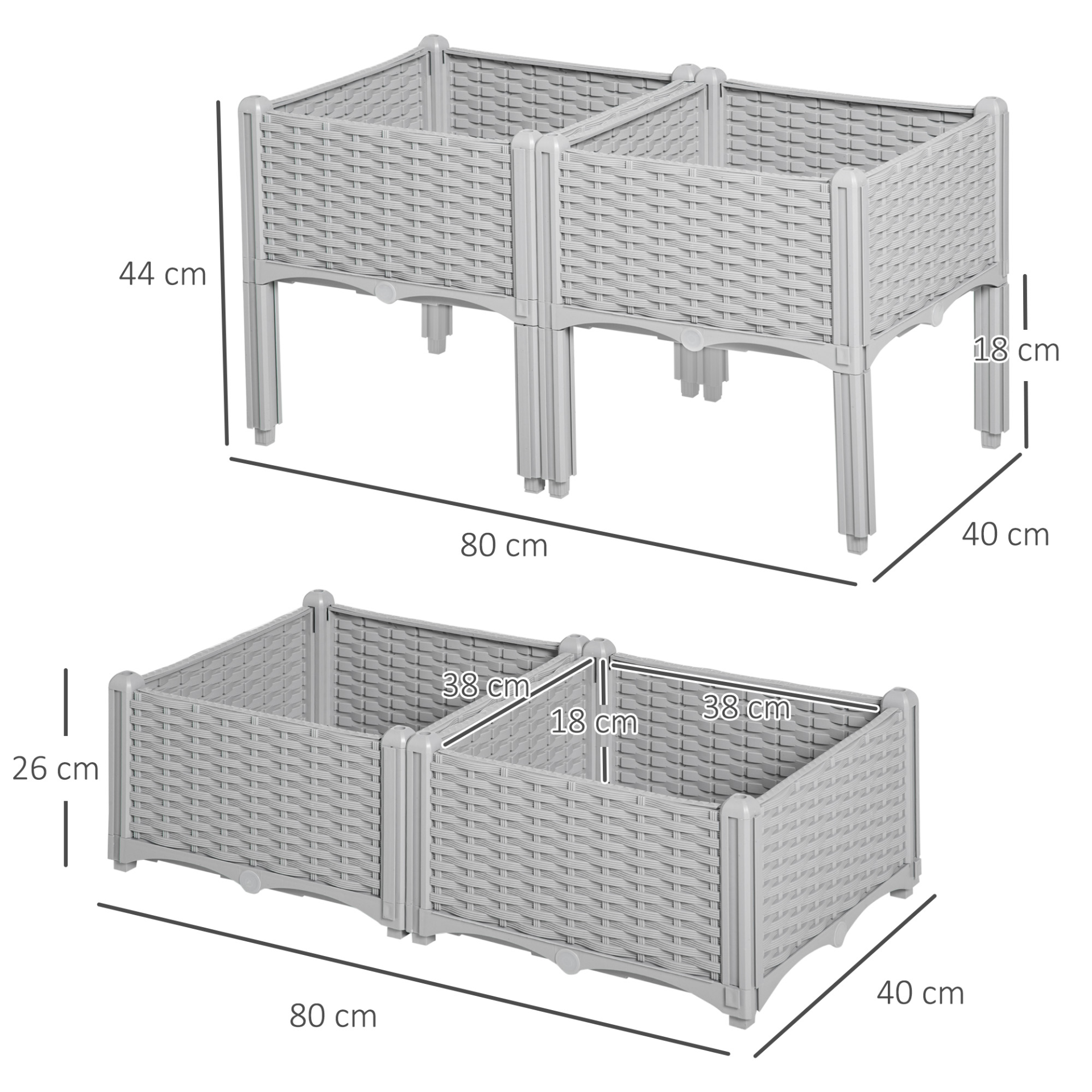 Set of 4 Garden Raised Bed 26L-  Grey