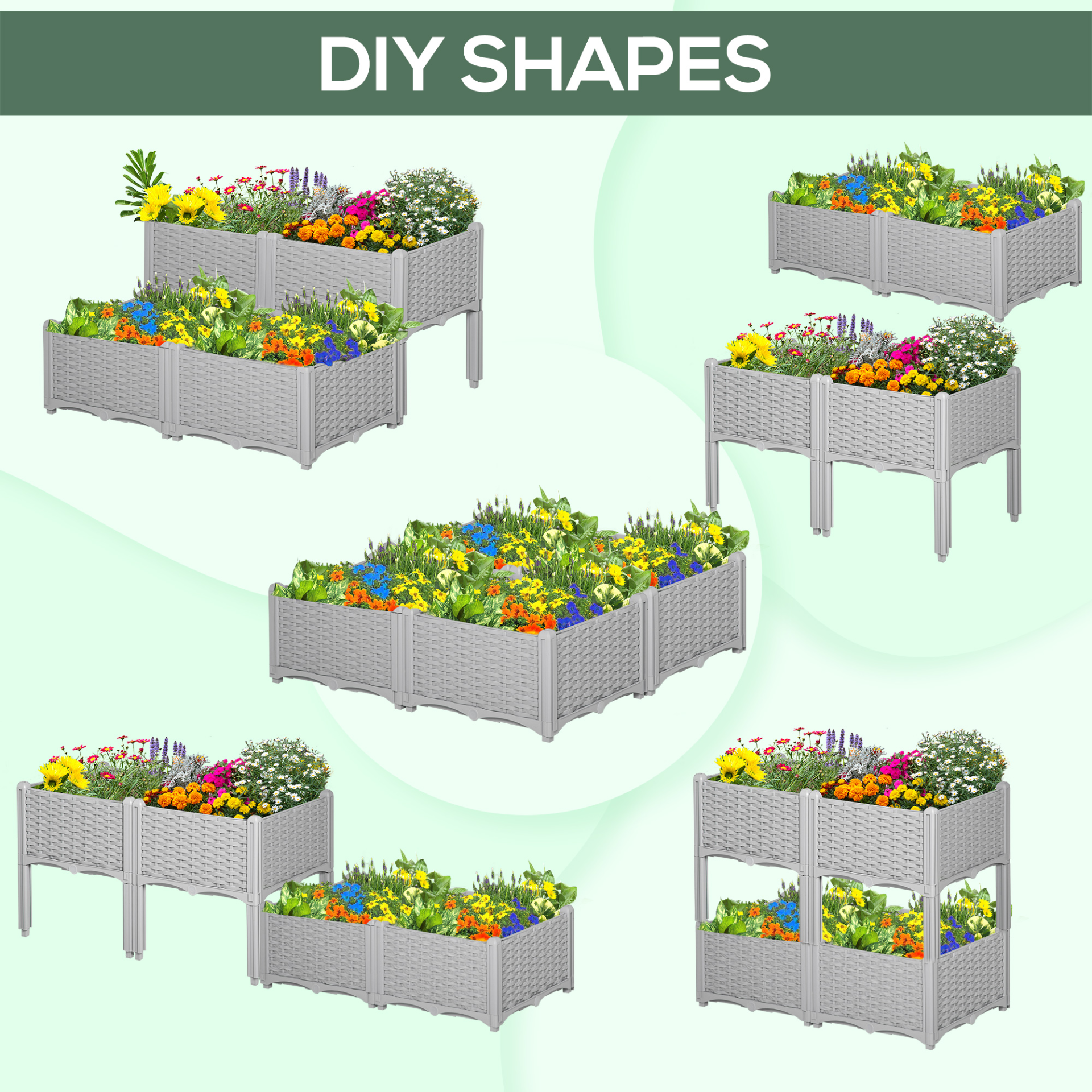 Set of 4 Garden Raised Bed 26L-  Grey