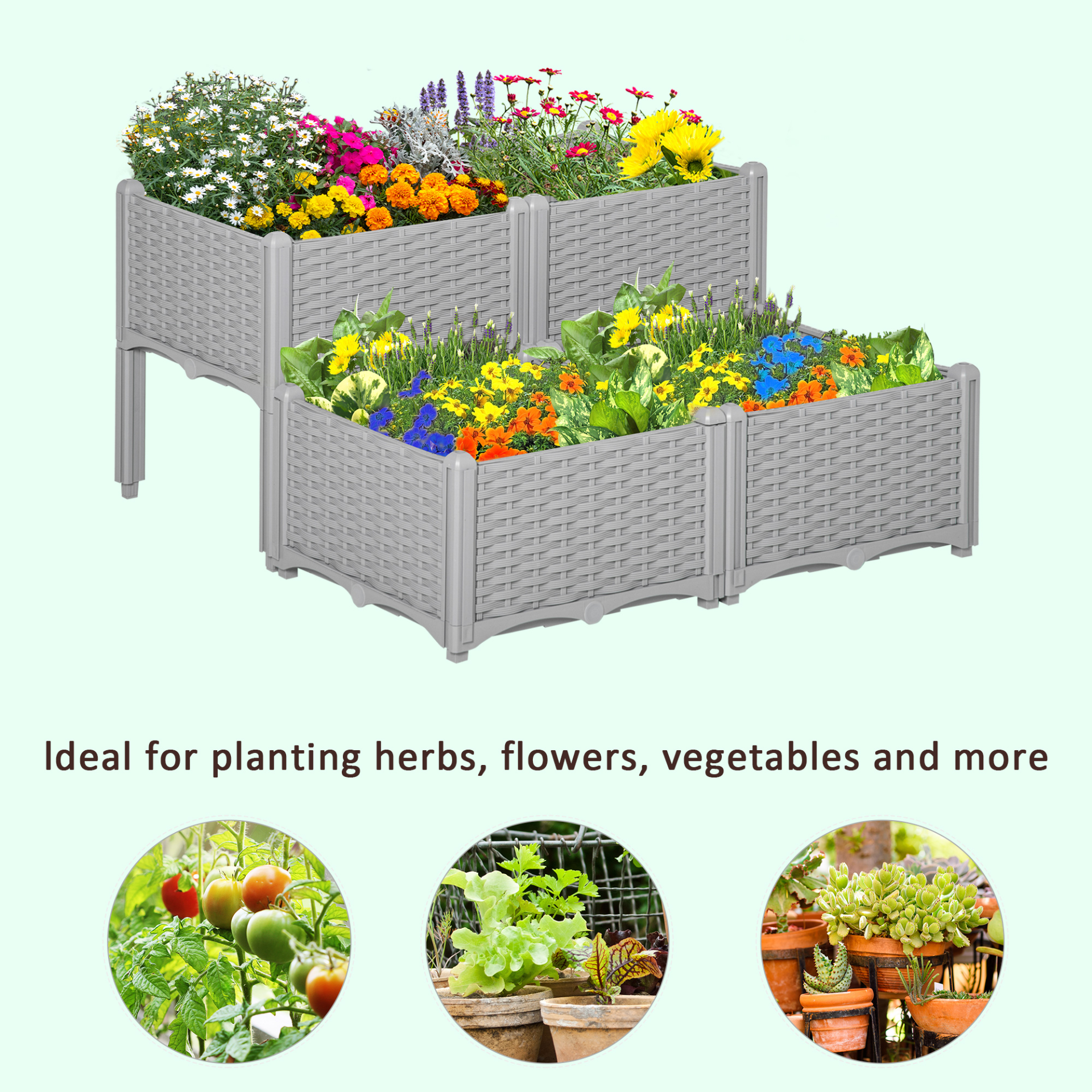 Set of 4 Garden Raised Bed 26L-  Grey