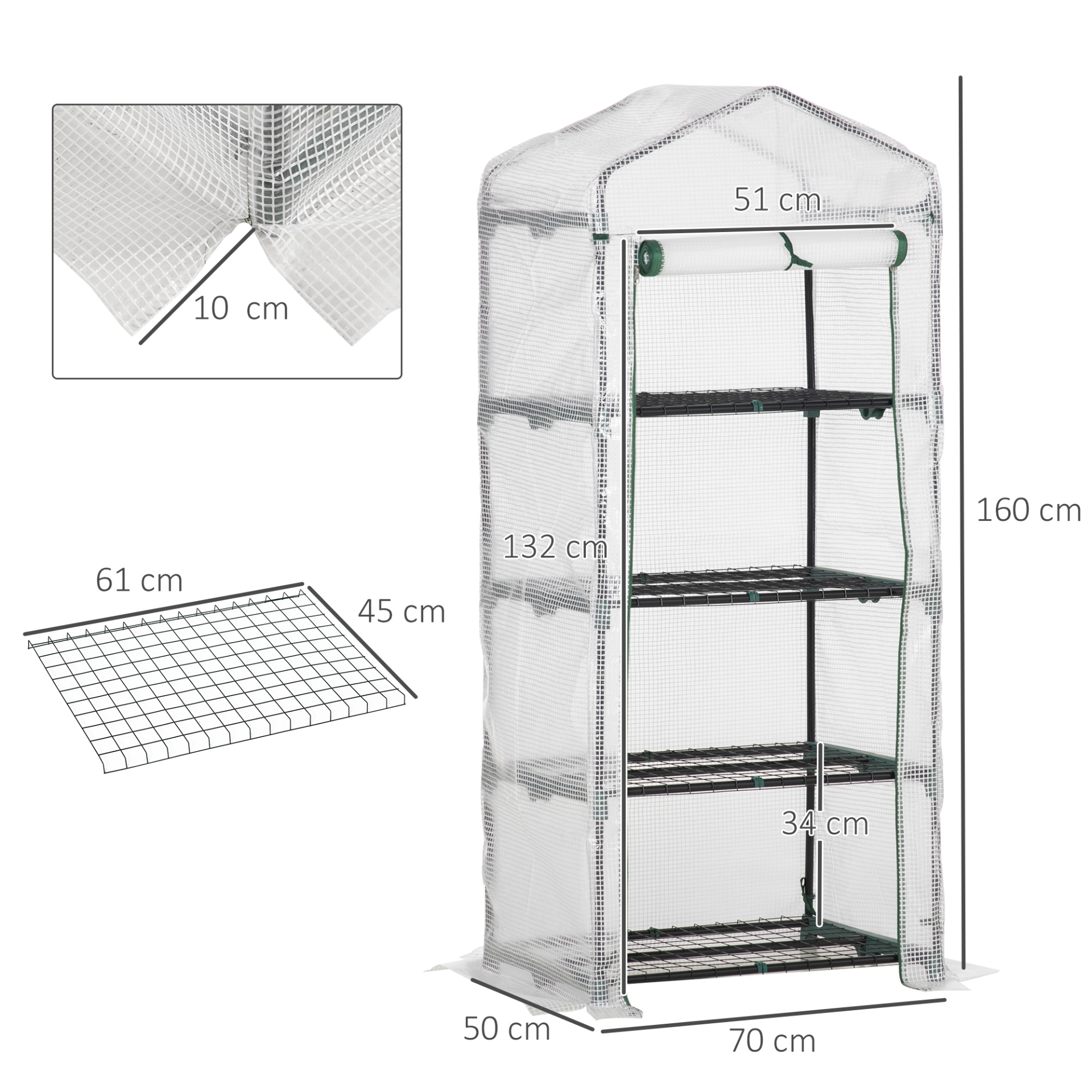 4 Tier Mini Greenhouse 70 x 50 x 160 cm