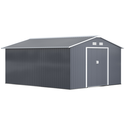 13 x 11ft Garden Metal Storage Shed Grey