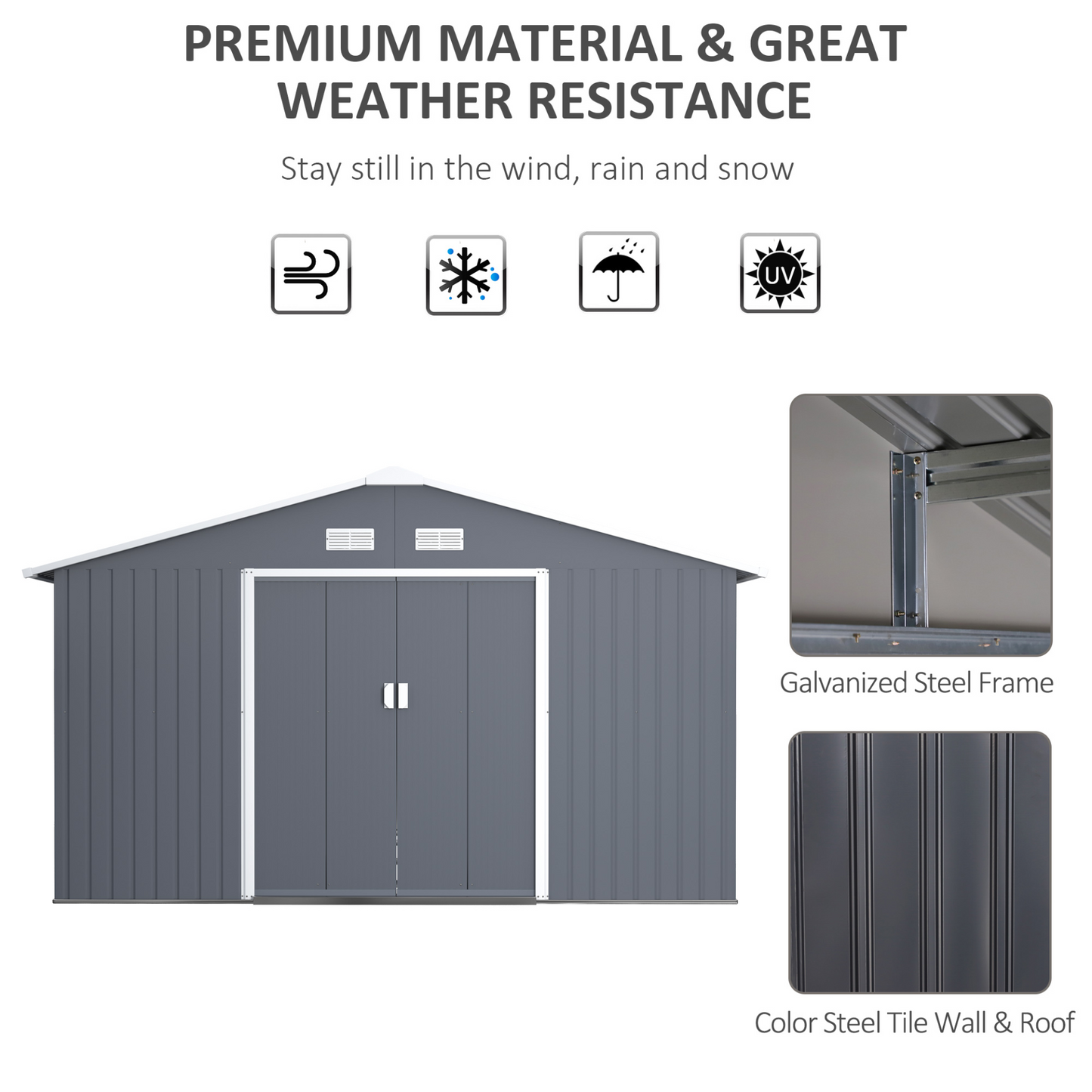 13 x 11ft Garden Metal Storage Shed Grey