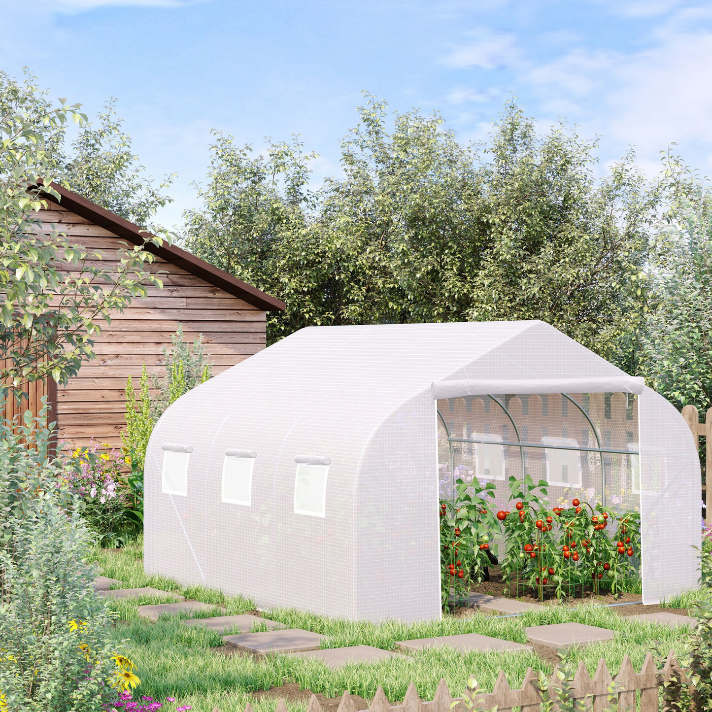 Walk-In Polytunnel Greenhouse Warm House 3.5 x 3 x 2m, White