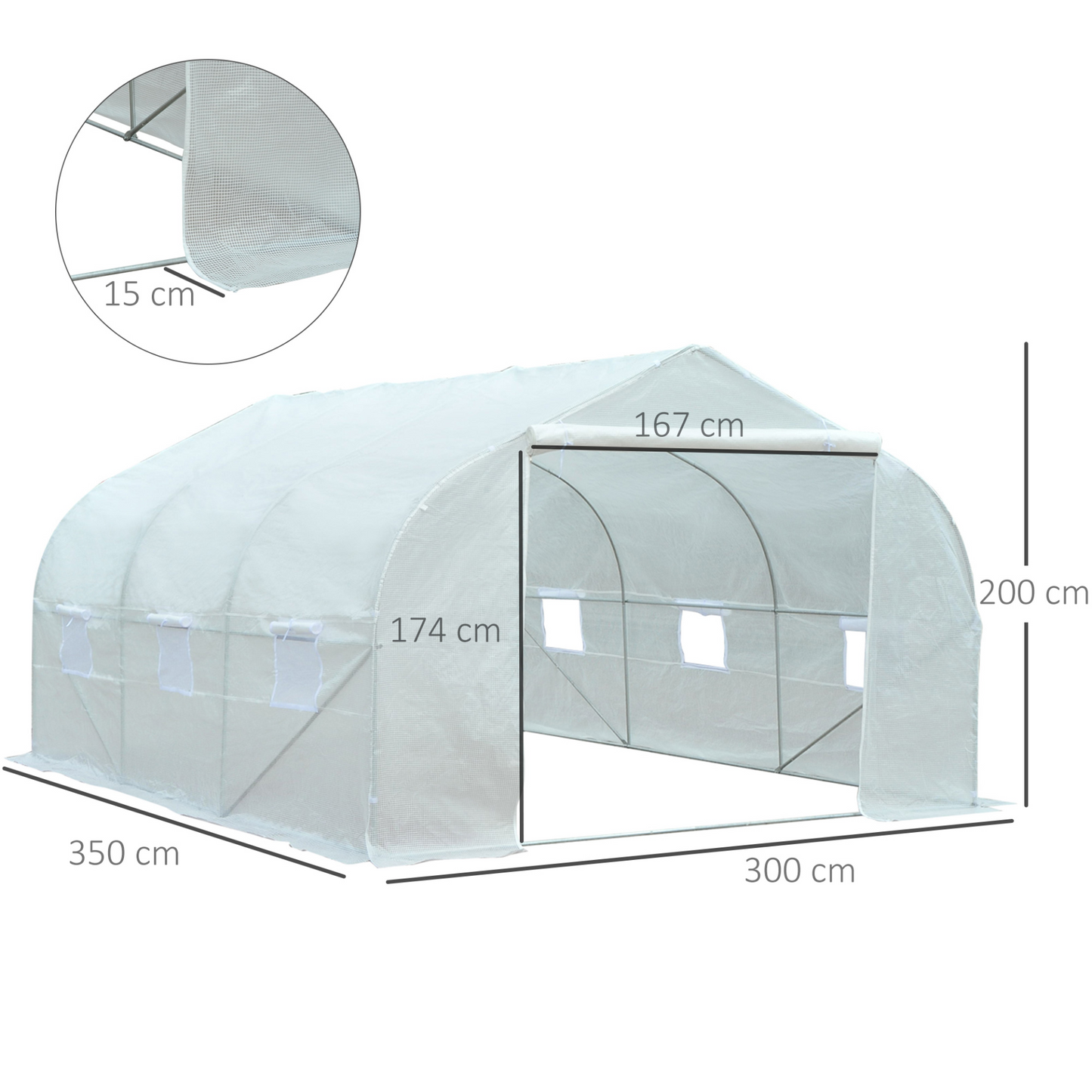 Walk-In Polytunnel Greenhouse Warm House 3.5 x 3 x 2m, White