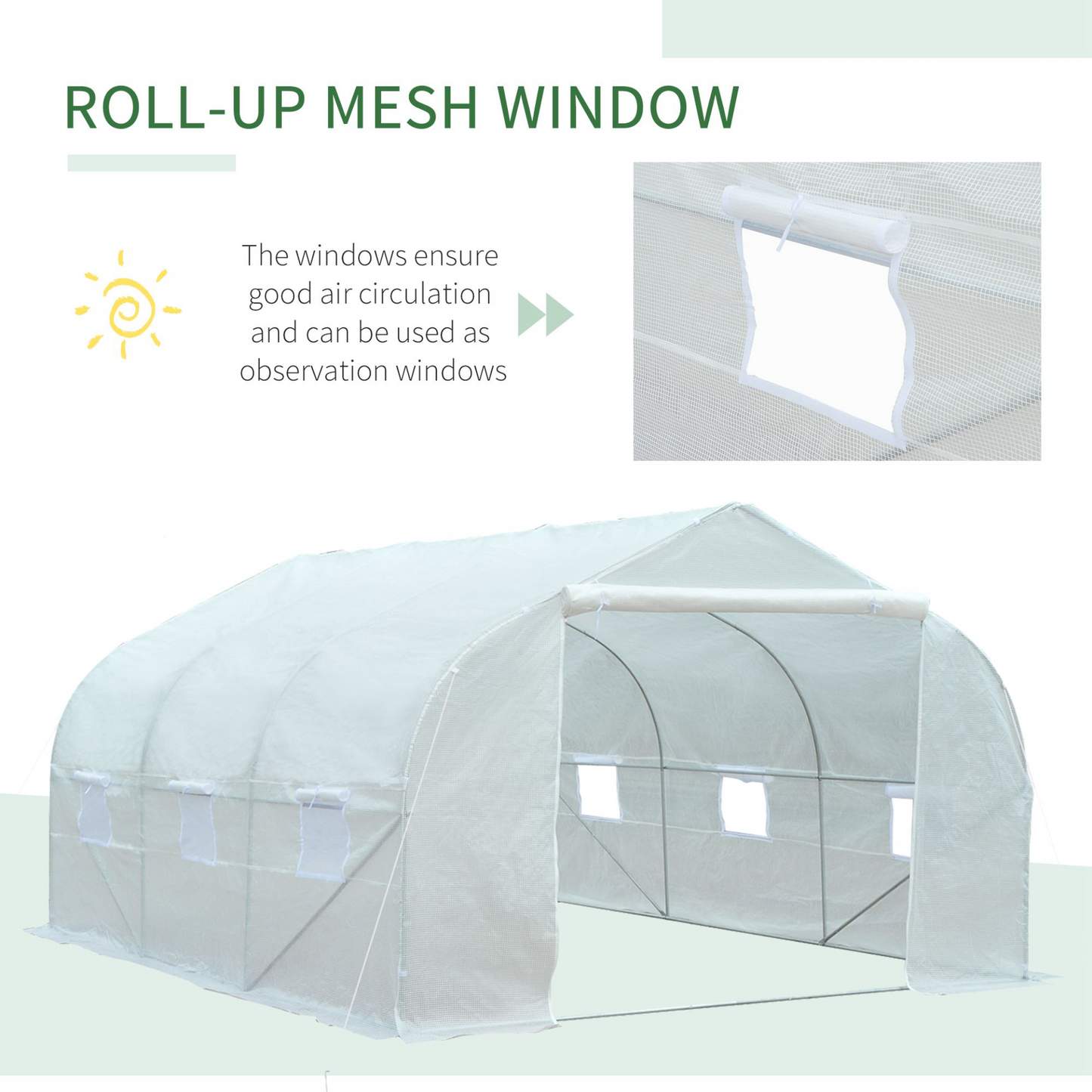 Walk-In Polytunnel Greenhouse Warm House 3.5 x 3 x 2m, White