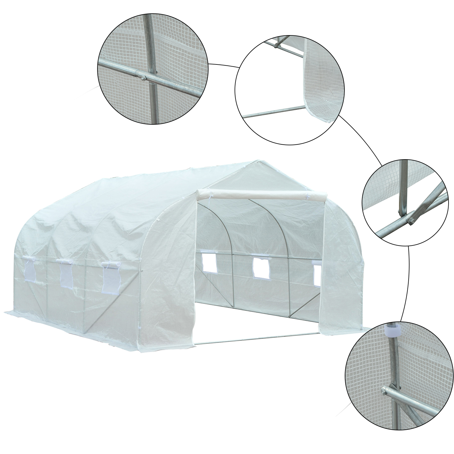 Walk-In Polytunnel Greenhouse Warm House 3.5 x 3 x 2m, White