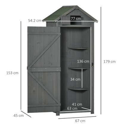 Grey Garden Shed With 3 Shelves 77 x 54.2 x 179cm