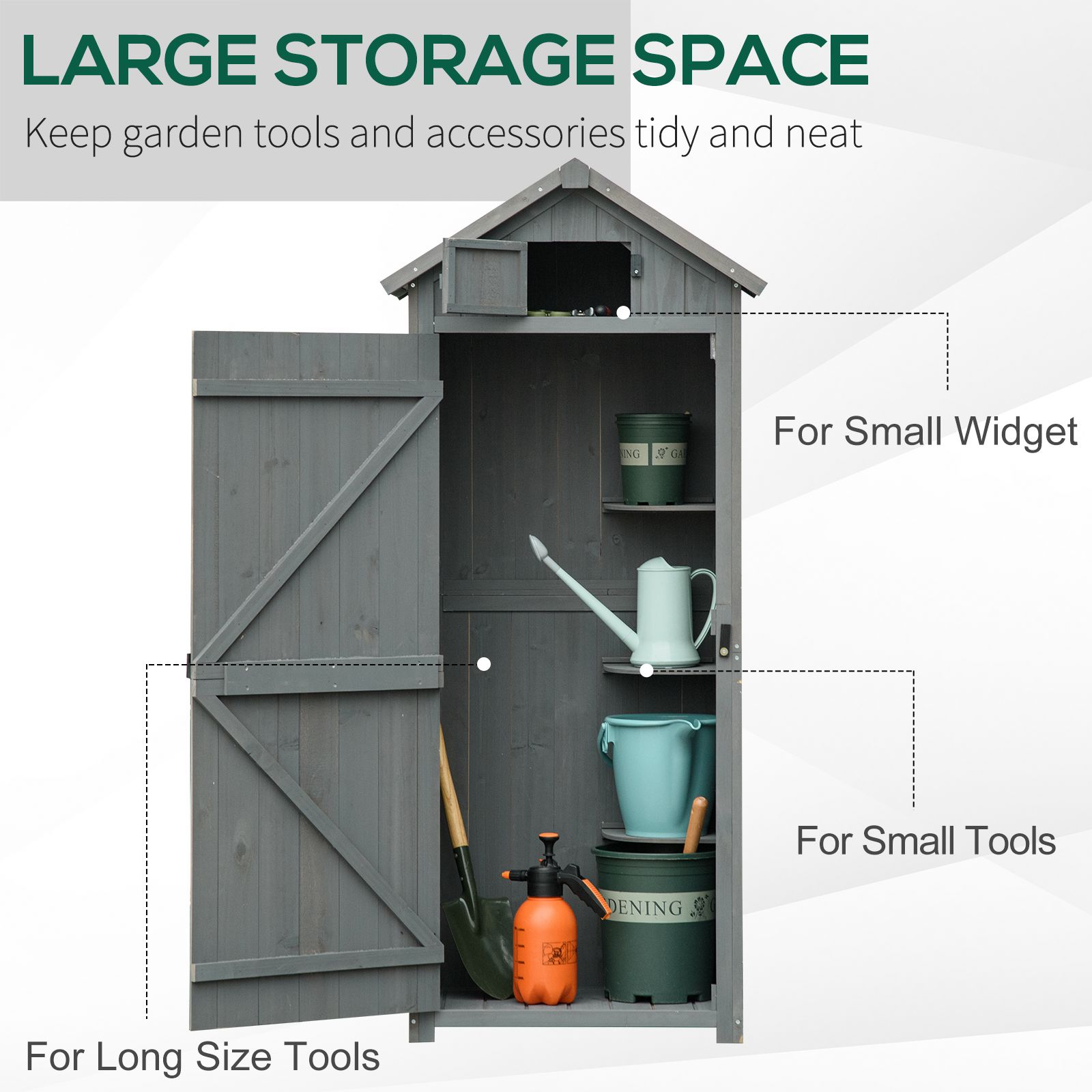 Grey Garden Shed With 3 Shelves 77 x 54.2 x 179cm