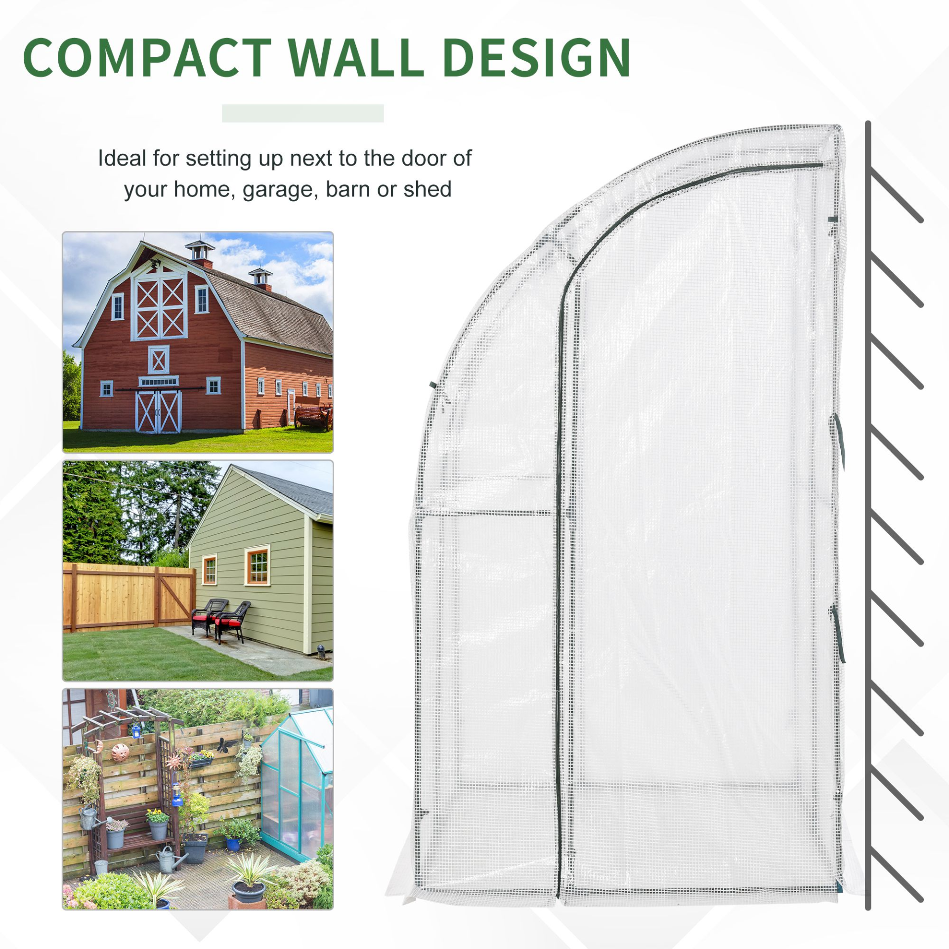 Outdoor Walk-In Lean to Wall Greenhouse- 143L x 118W x 212Hcm