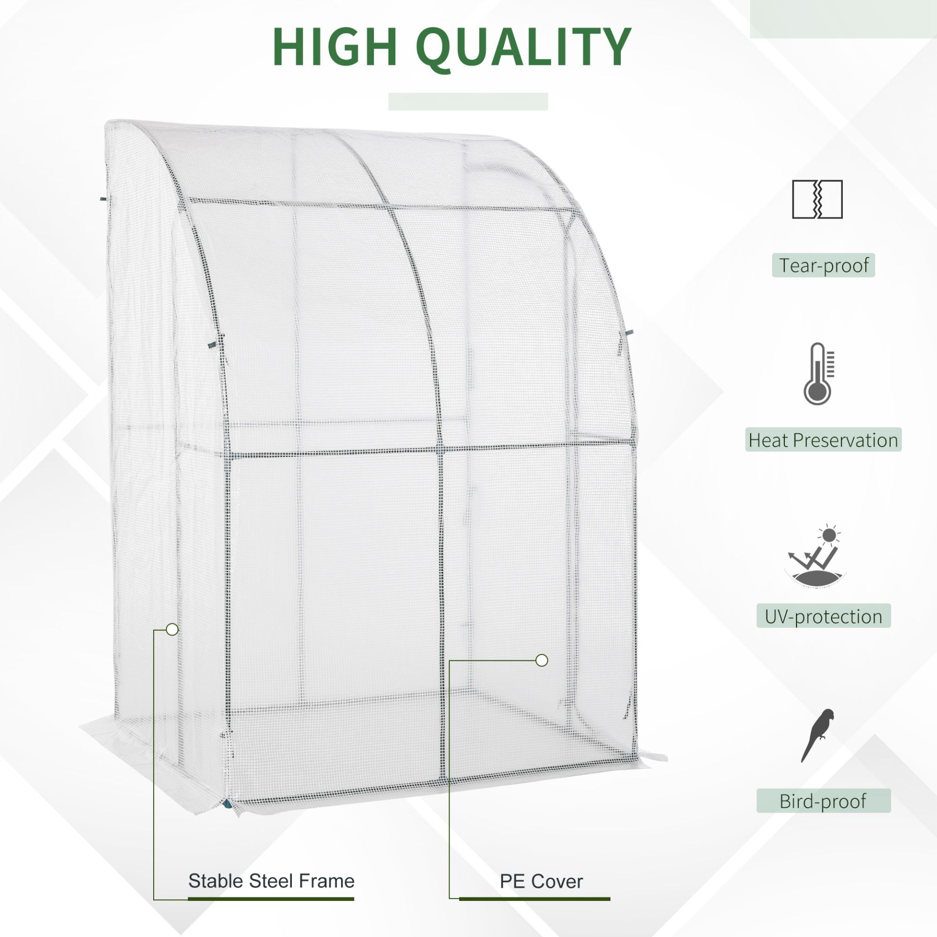 Outdoor Walk-In Lean to Wall Greenhouse- 143L x 118W x 212Hcm