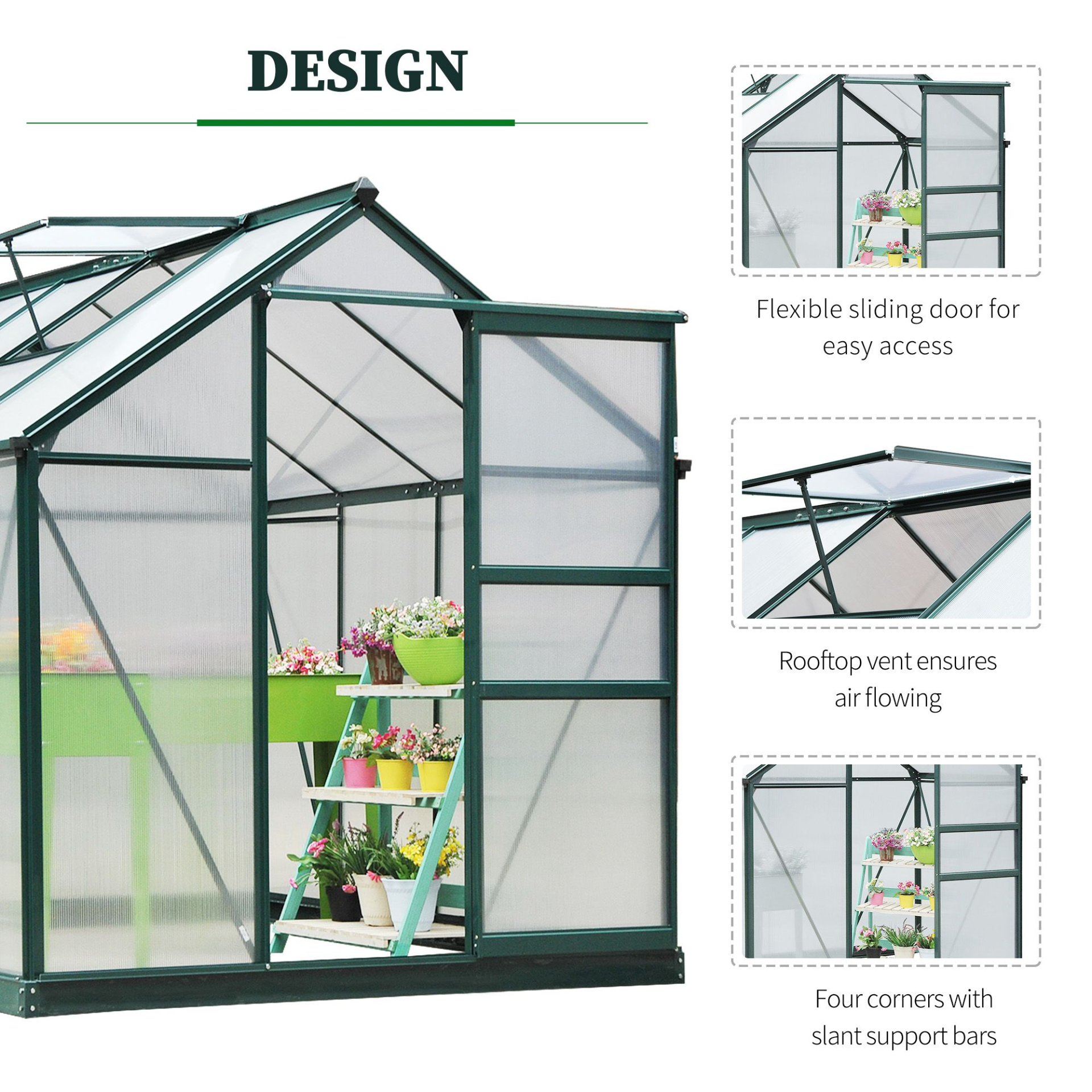 Large Walk-In Green House with Slide Door (6 x 8ft)