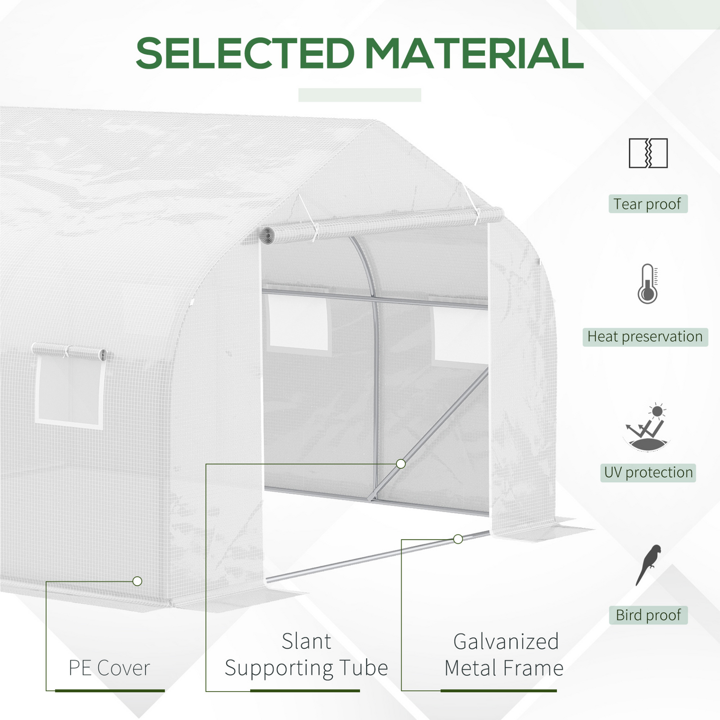 Walk-In Polytunnel Greenhouse 4.5 x 3 x 2m, White